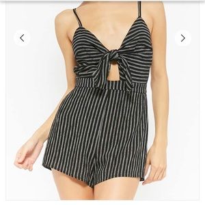 Black Pinstripe Cutout Romper